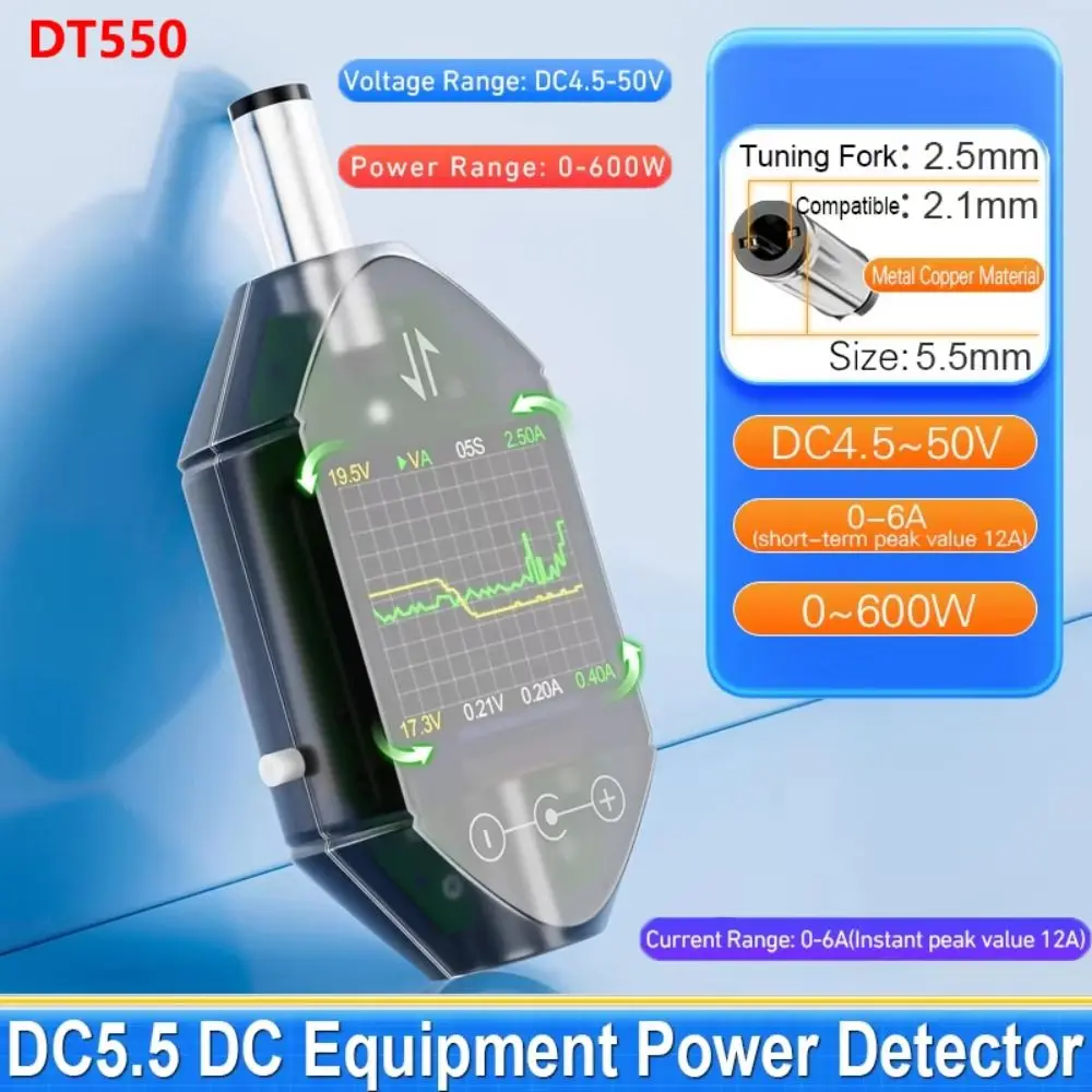 DC5.5x2.5 인터페이스 디지털 전압 전류 테스터 최대 12A 600W 디지털 전압계 DC4.5-50V 컬러 디스플레이 화면