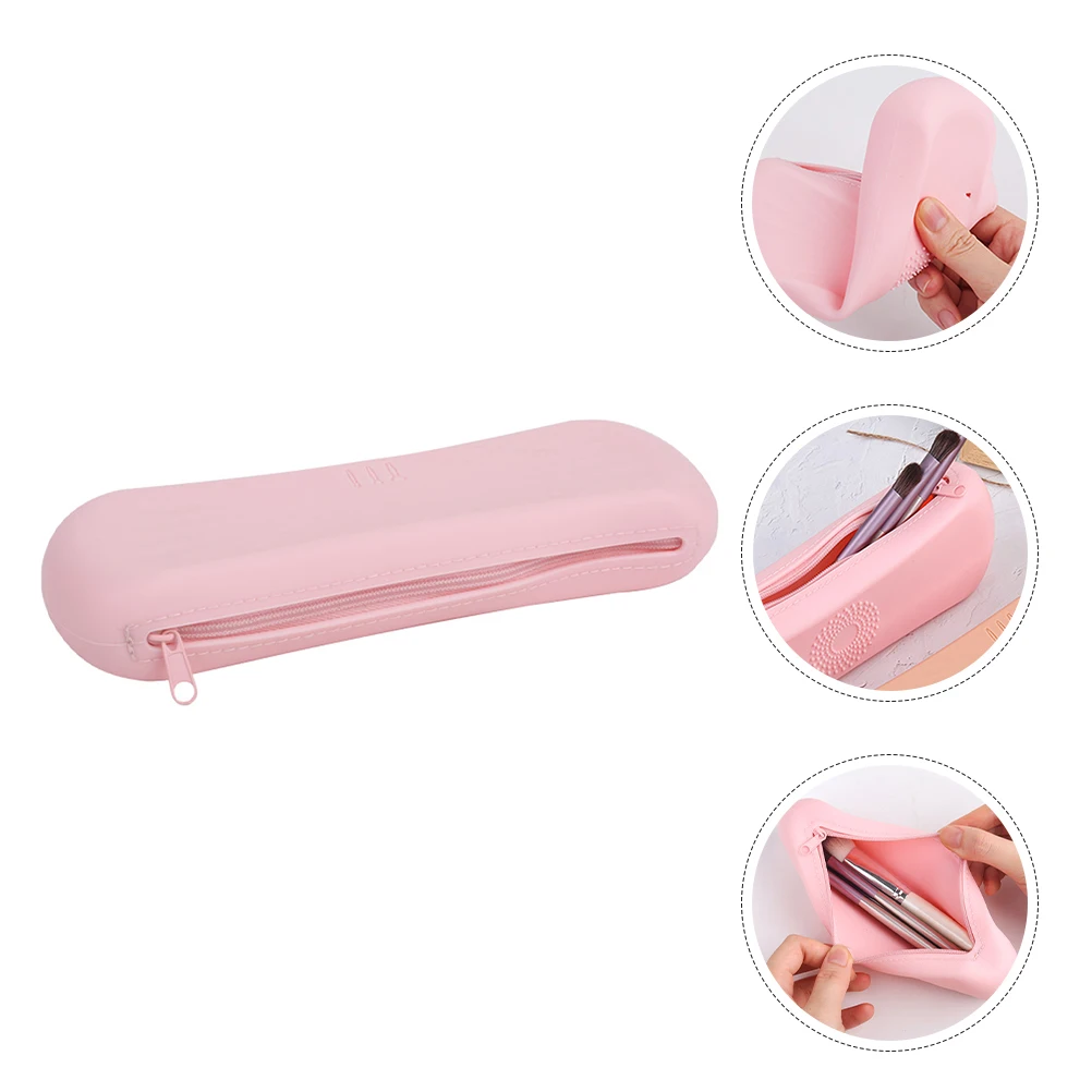 シリコーンバッグピンクポータブルトラベルメイクアップganizerポーチアイシャドウ口紅収納シリコーン化粧ブラシホルダーケース