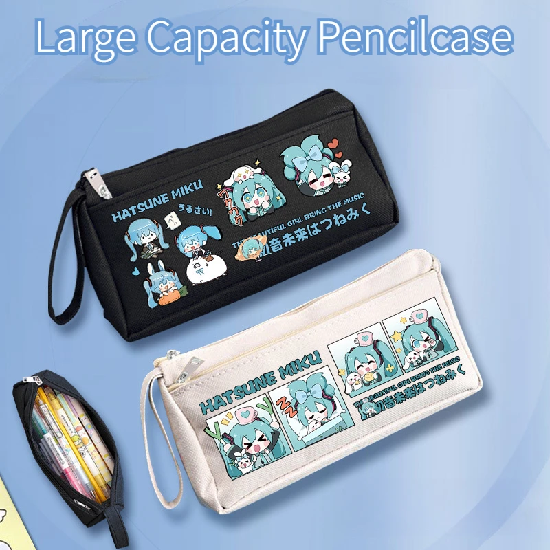 New Hatsune Miku Pencil Case Large Capacity Pen Bag Cute Cartoon Double Layer Pen Pouch Big Storage Bag School Stationery Gifts