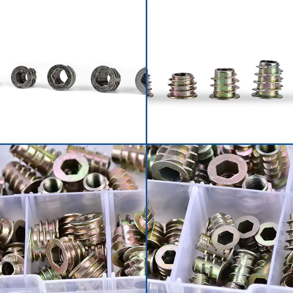 70Pcs M4/M5/M6 Zinc Alloy Insert Nuts Set - Hex Drive Furniture Fasteners for Woodworking Projects