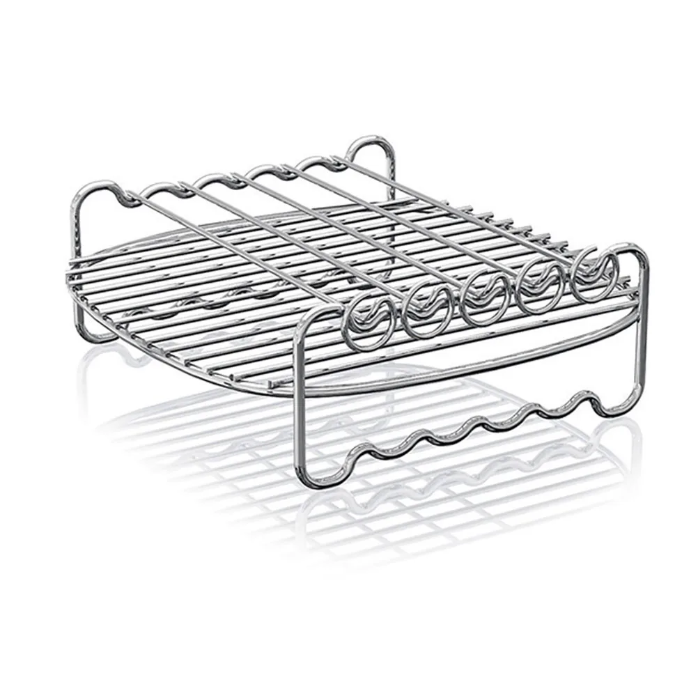 

Double-layers Cooking Rack Stainless Steel Barbecue Tray Air Fryer Accessory