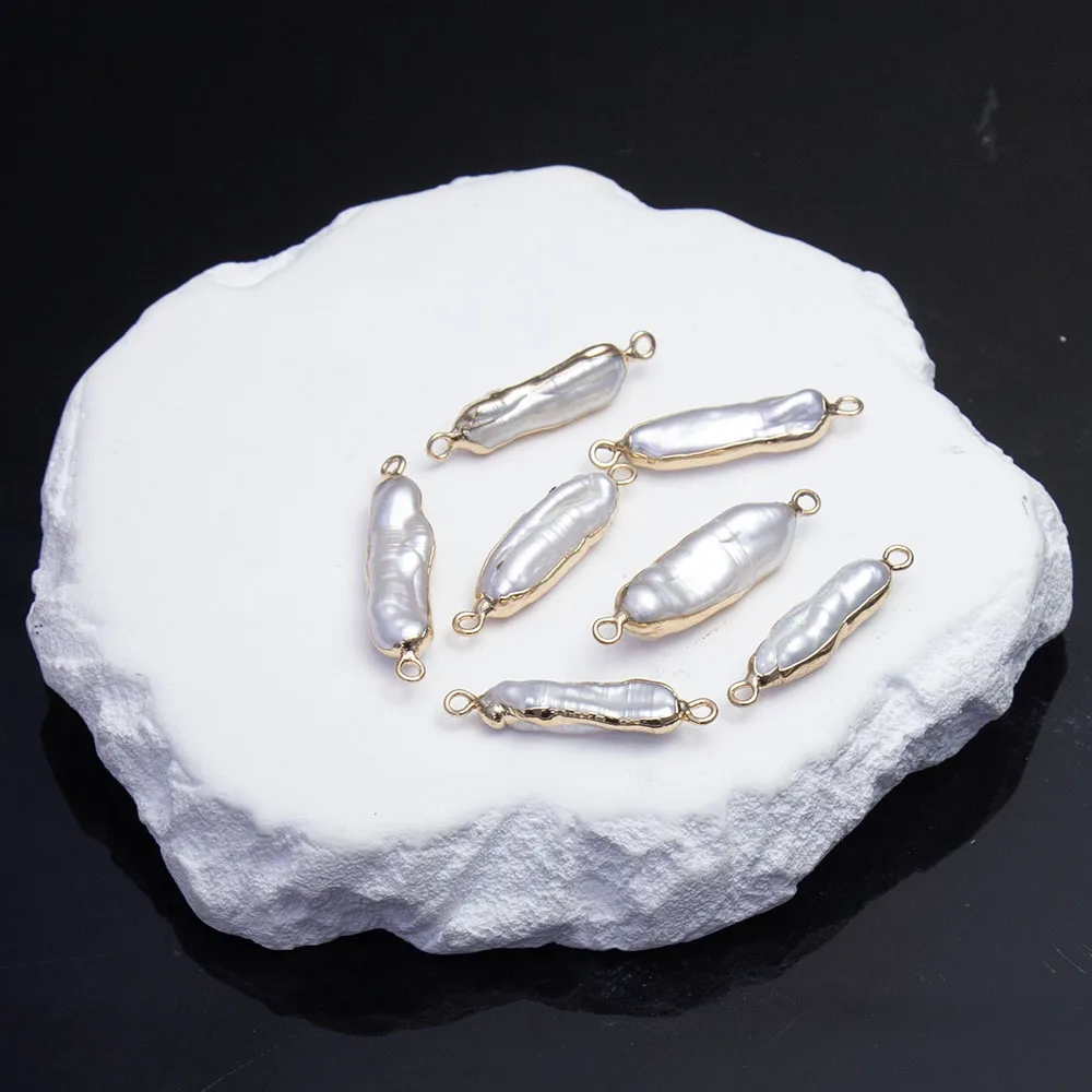6x28-7x35mm Natural Freshwater Pearl Pendant Irregular Double Hole Connector Jewelry Making DIY Necklaces Accessories 1PC