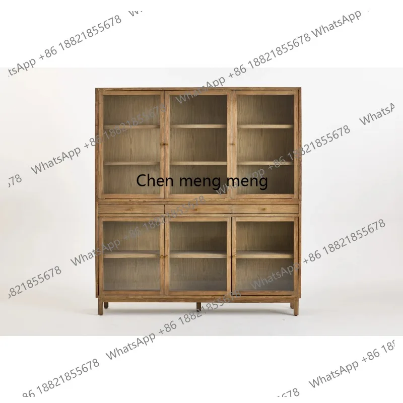 

Customised Modern Minimalist Glass Cabinets, square Smoky Grey New Elm Wood, Suitable for Living Rooms