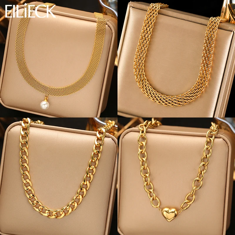 EILIECK-collar de cadena de acero inoxidable 316L para mujer, collar de Color dorado a la moda, cadena para el cuello, joyería resistente al agua, regalo para mujer
