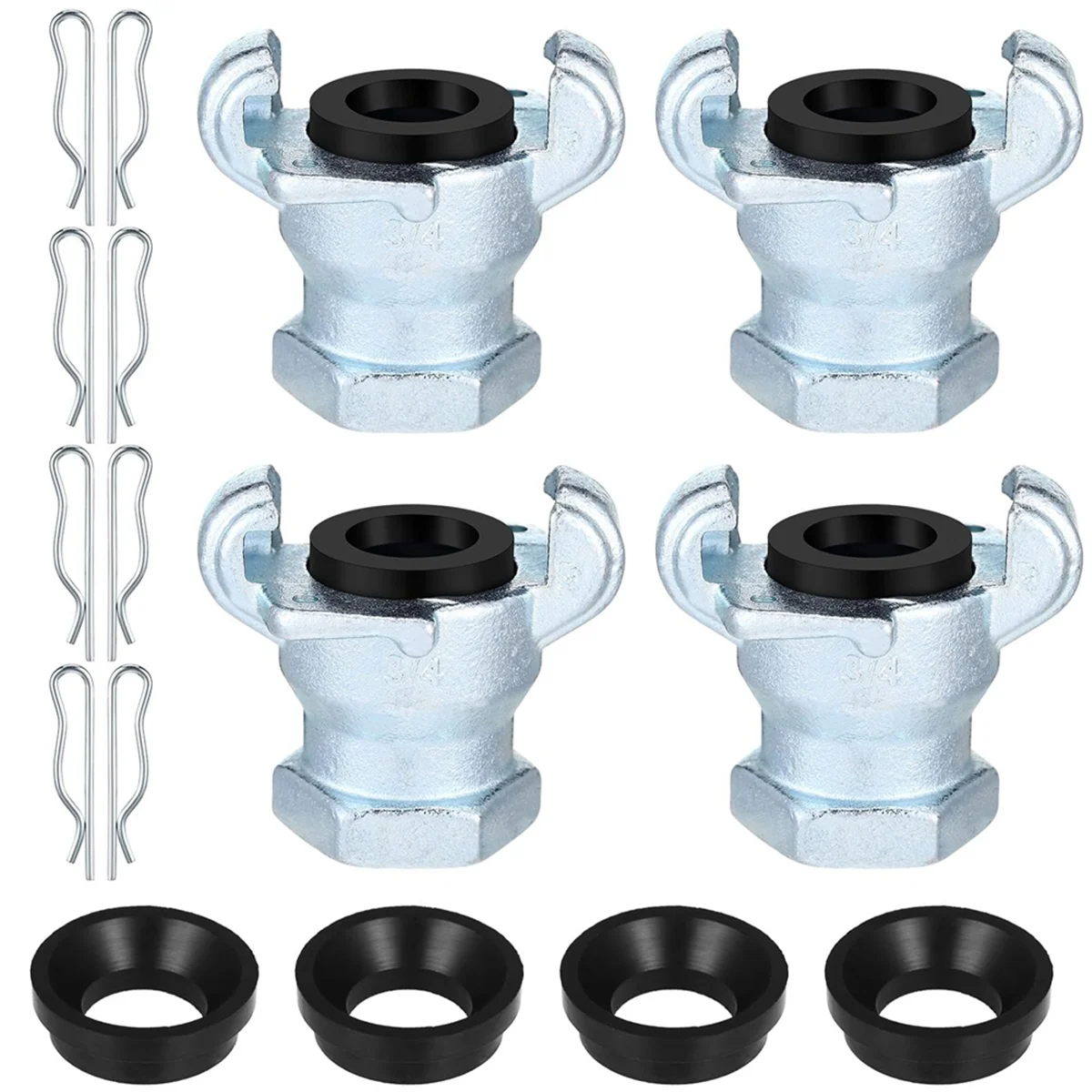 

4 Sets NPT Iron Air Hose Fitting 2 Lug Universal Coupling Chicago Fitting for Female and Male End (3/4Inch, Female End)