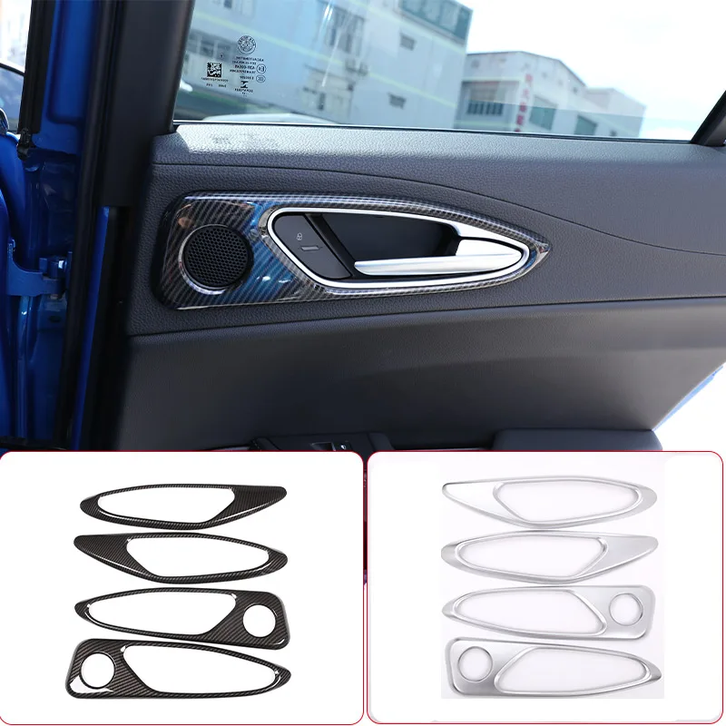 4Pcs Carbon Fiber Style ABS Plastic for Alfa Romeo Giulia 2017-2022 Car Chrome Interior Door Handle Frame Cover Trim Accessories