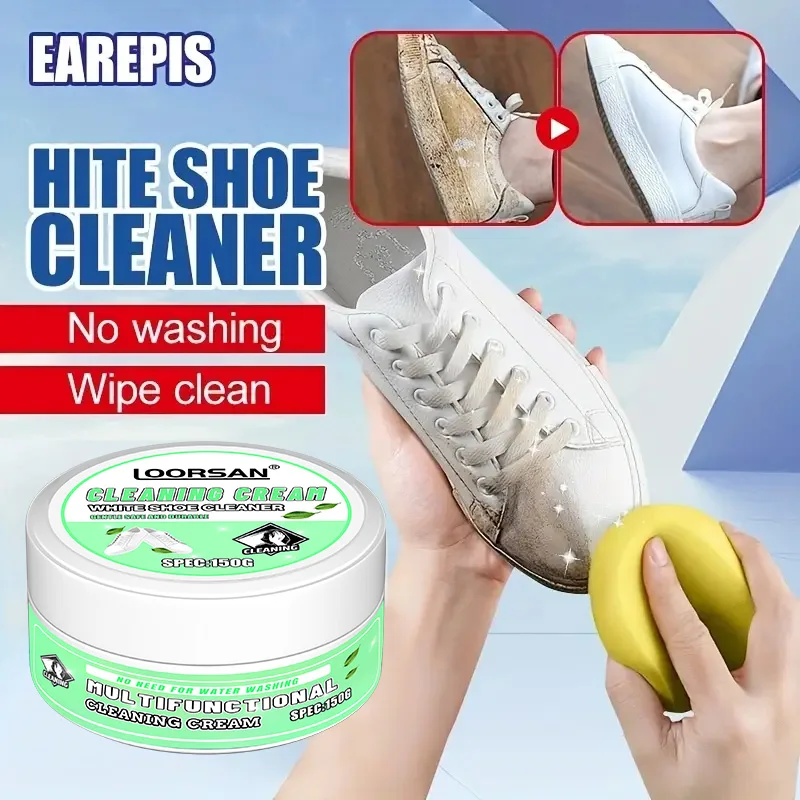 LOORSAN 150G White Shoe Cleaner Cream, No-Wash Wipe Clean, Stain & Yellowing Remover for All Footwear, Sneakers, Leather & Canva