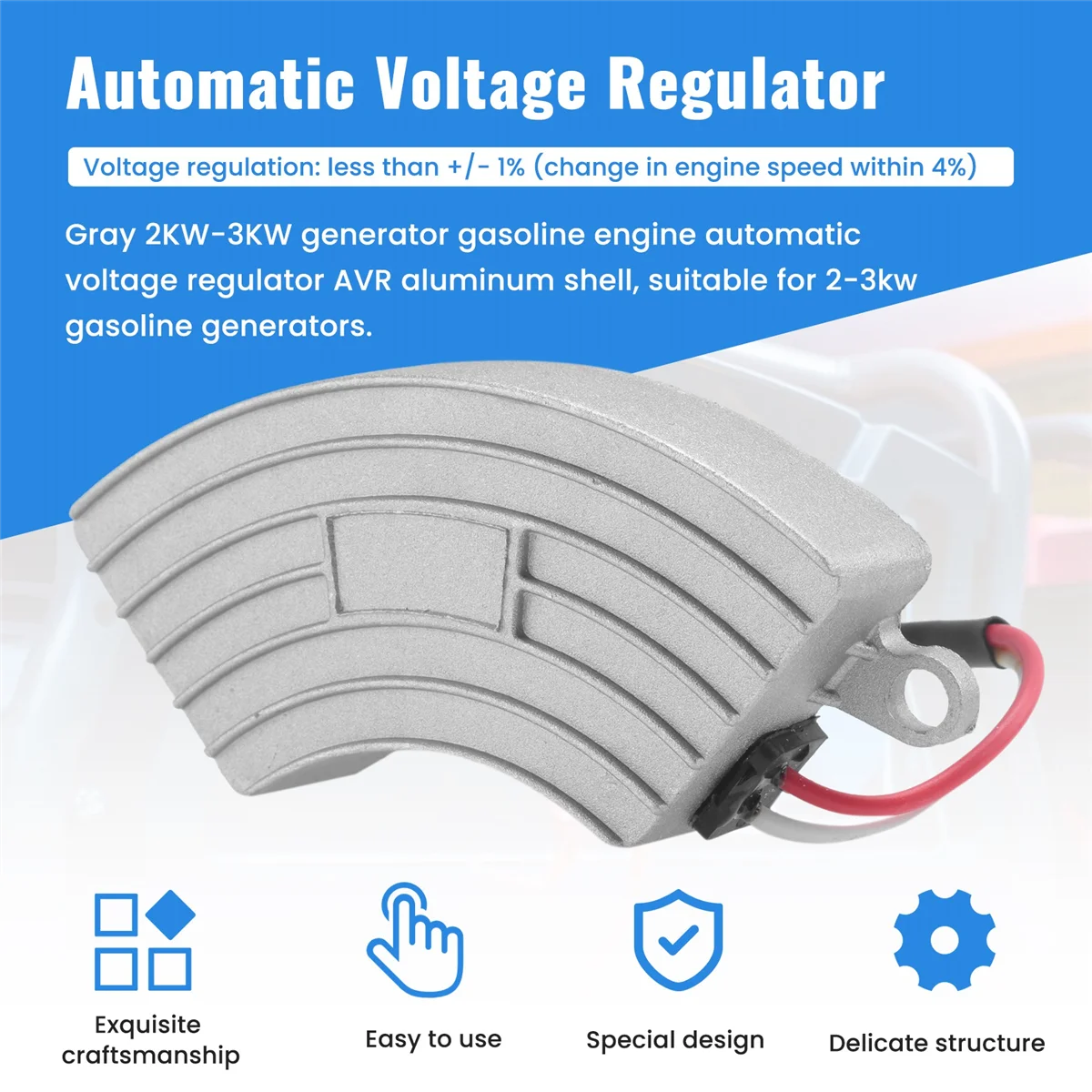 Regulador de voltaje automático de gasolina, carcasa de aluminio AVR, generador gris 2KW-3KW