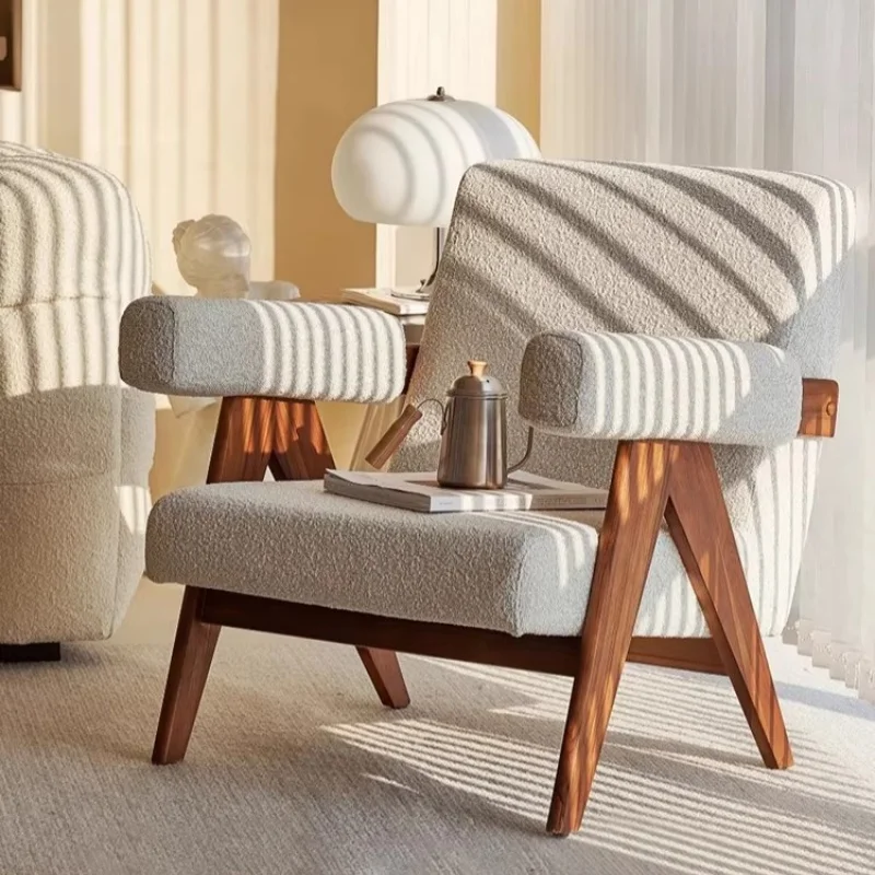 Walnut & Grey Wood PU Leather Leisure Chair, Modern Small Bar Sofa Chair for Commercial Use in Cafes and Leisure Areas