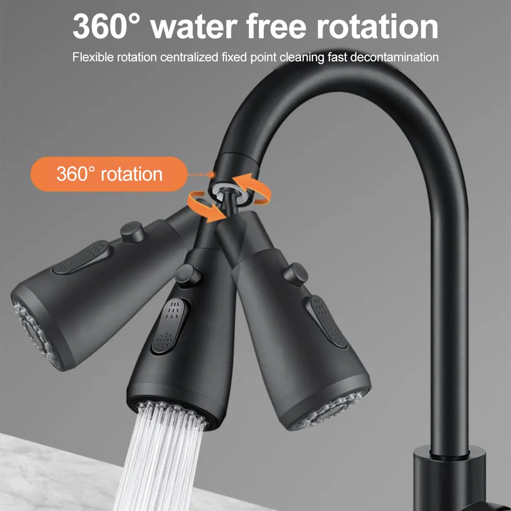 3 Mode Shower Head Kitchen Tap 360° Rotatable Kitchen Flush High-Pressure W/ Faucet Sprayer Tap Replacement Kitchen Button