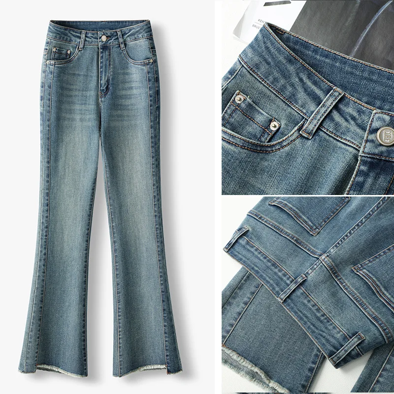 

Micro-cropped jeans women's high-waisted slim stretch horn horseshoe pants