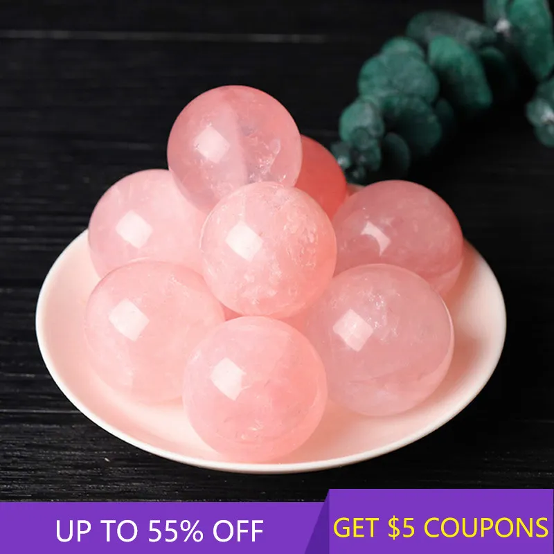 

45mm Natural Pink Rose Quartz Crystal Sphere Reiki Healing Polished Rock Gemstone Stone Ball W/ Stand Fengshui Home Decor Gift