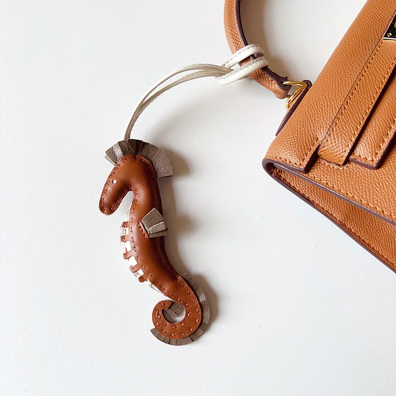 Fashion Real Leather Lovely Hippo Bag Charm Handbag Sea Horse Drop Decoration Hanging Ornament Key Chain 5 Colors