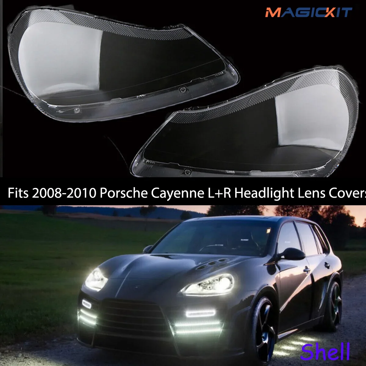 MAGICKIT Fits Porsche Cayenne L+R Headlight Lens Covers Replacement Clear Shell 2008-2010 Headlamp Lampshade car accessories