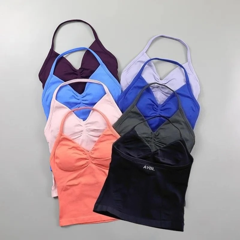 

AYBL Новый женский спортивный жилет, длинный бюстгальтер на бретелях, бесшовный жилет с воротником-халтер, средняя поддержка, спортивный бюстгальтер для йоги, тренажерного зала, фитнеса