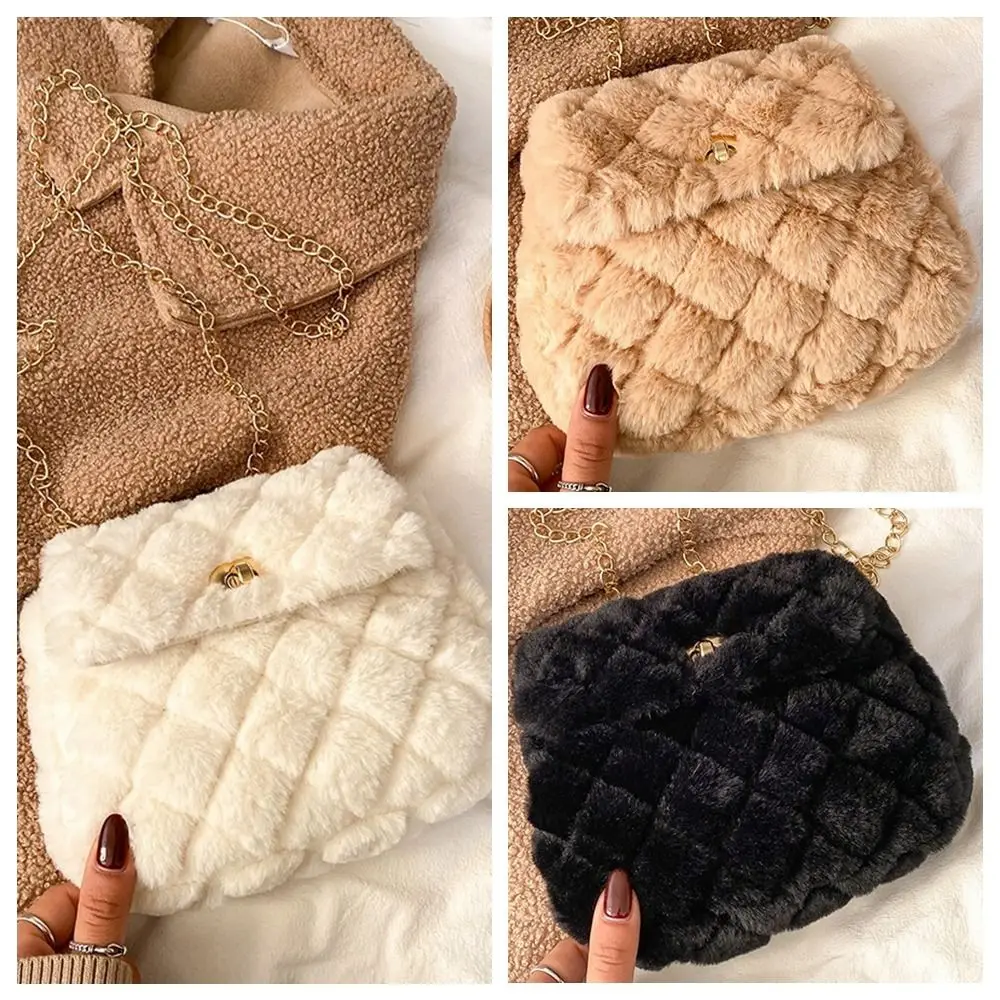 Bolso de hombro de felpa con entramado de temperamento, bolso cruzado con cadena en forma de nube de estilo coreano, bolsos de mensajero, monedero, bolso con solapa para uso diario