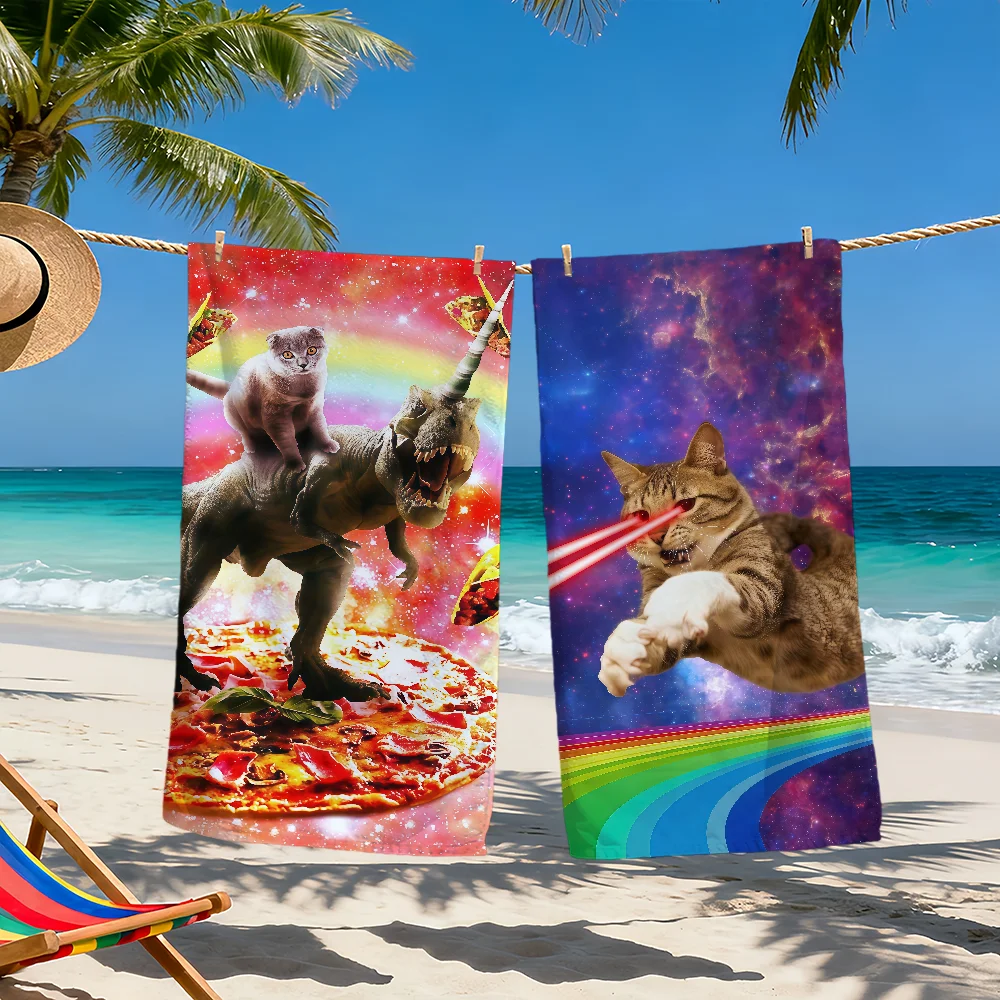 space Cowboy cats dinosaur Abstract funny meme art Soft Beach Towels Quick Dry Pool Towel Travel Gym bathing Spa Camp sport Gift