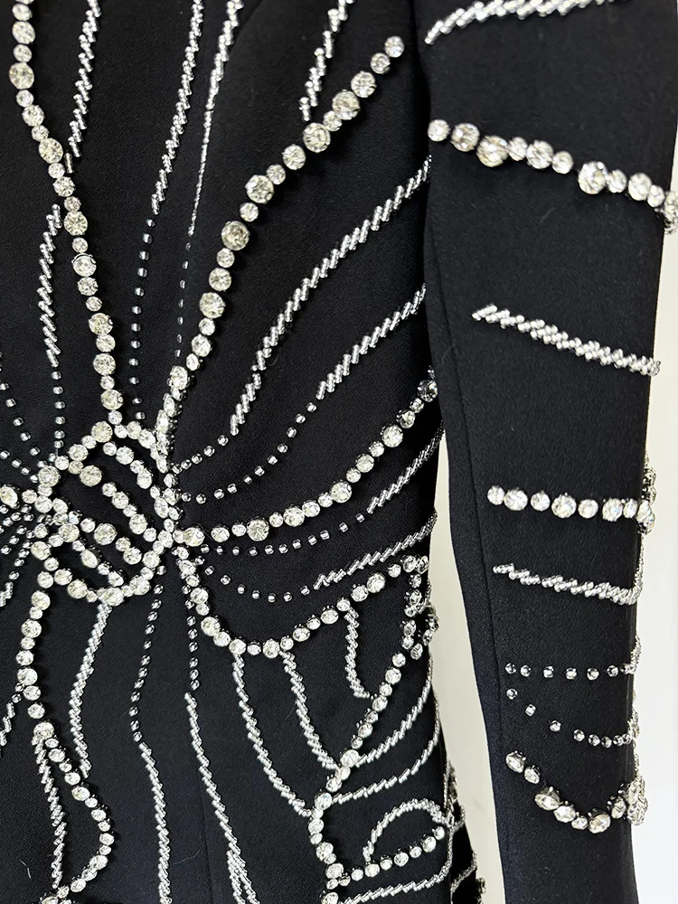 HIGH STREET Newest Fashion 2025 Designer Party Vestido Women\'s Formal Long Sleeve Luxurious Diamonds Beaded Crystal Floral Long