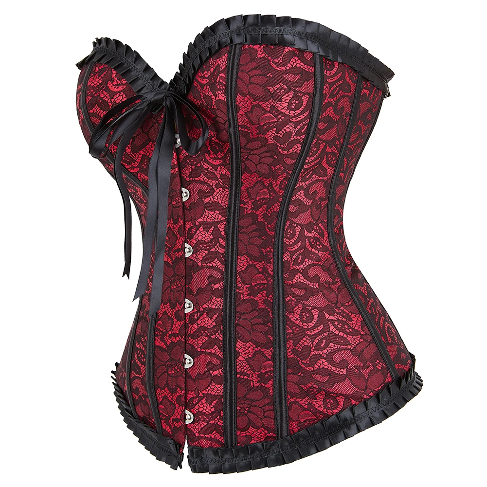 Espartilho Overbust Roxo e Vermelho, Fivela Frontal Encerramento, Corselet Clubwear, Bustier Top, Roupas Cosplay