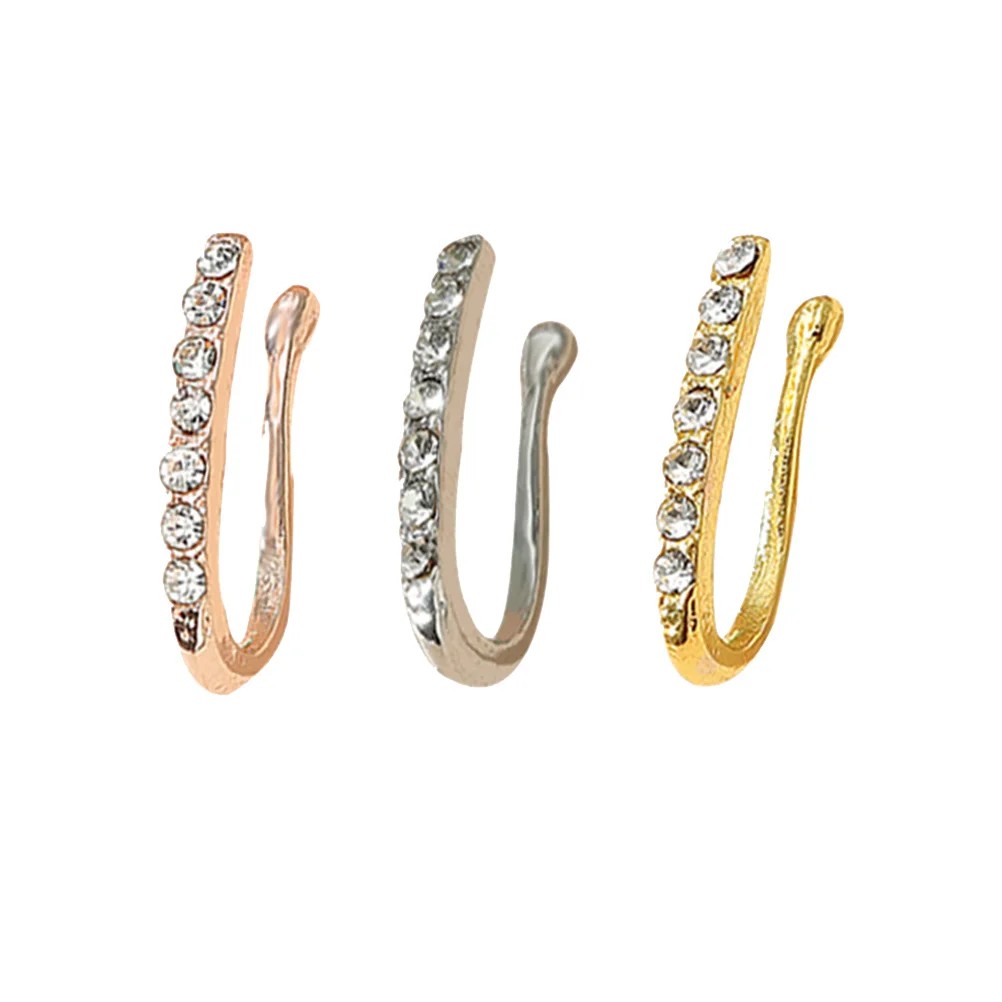 

3 PCS False Nose Ring Stylish Rings Diamond Nasal Perforation Studs Alloy Piercing Jewelries