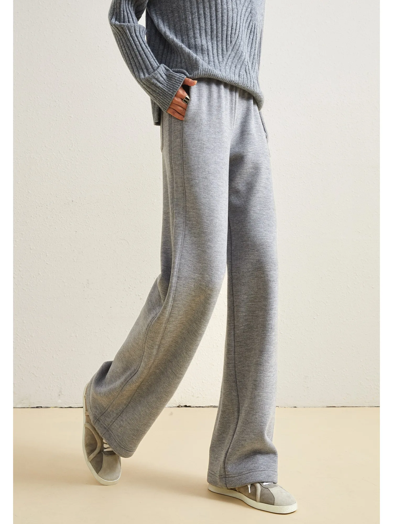 

ChangDX MonetEN Thiened Fce Lined Casual Pants High Waist Long Straight Leg Trousers for Women Winter Commute Sle
