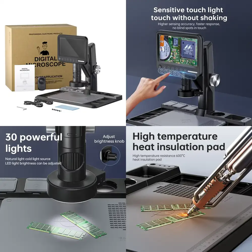 OEM Electron Camera Microscope with 7 Inch LCD Screen 1600X Magnification 28 LED Illumination Optical Soldering Digital