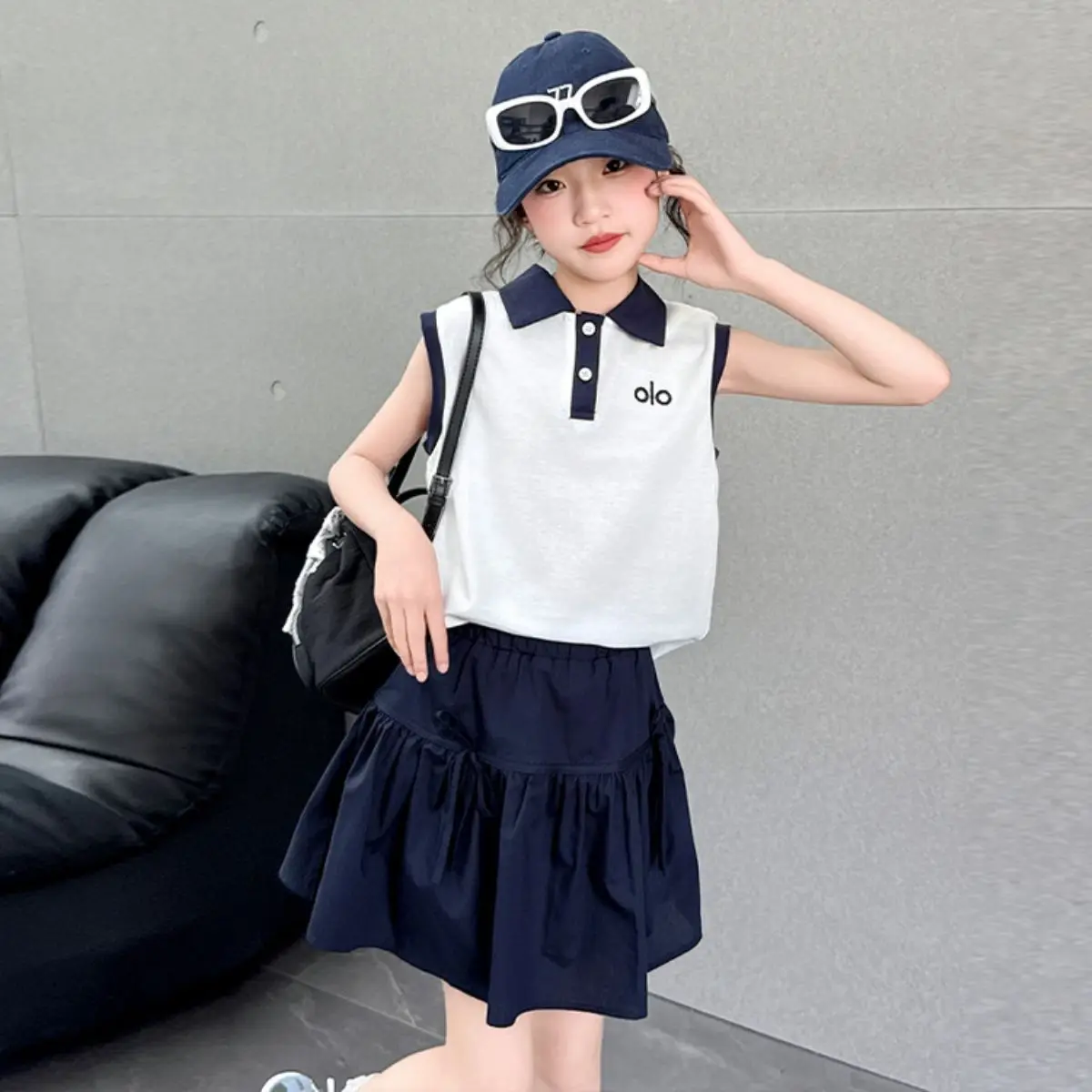

Princess Style Sleeveless Polo Shirt and Short Skirt Children's Summer Outfit Set For Girls Trendy New 2026 Medium To Large Size