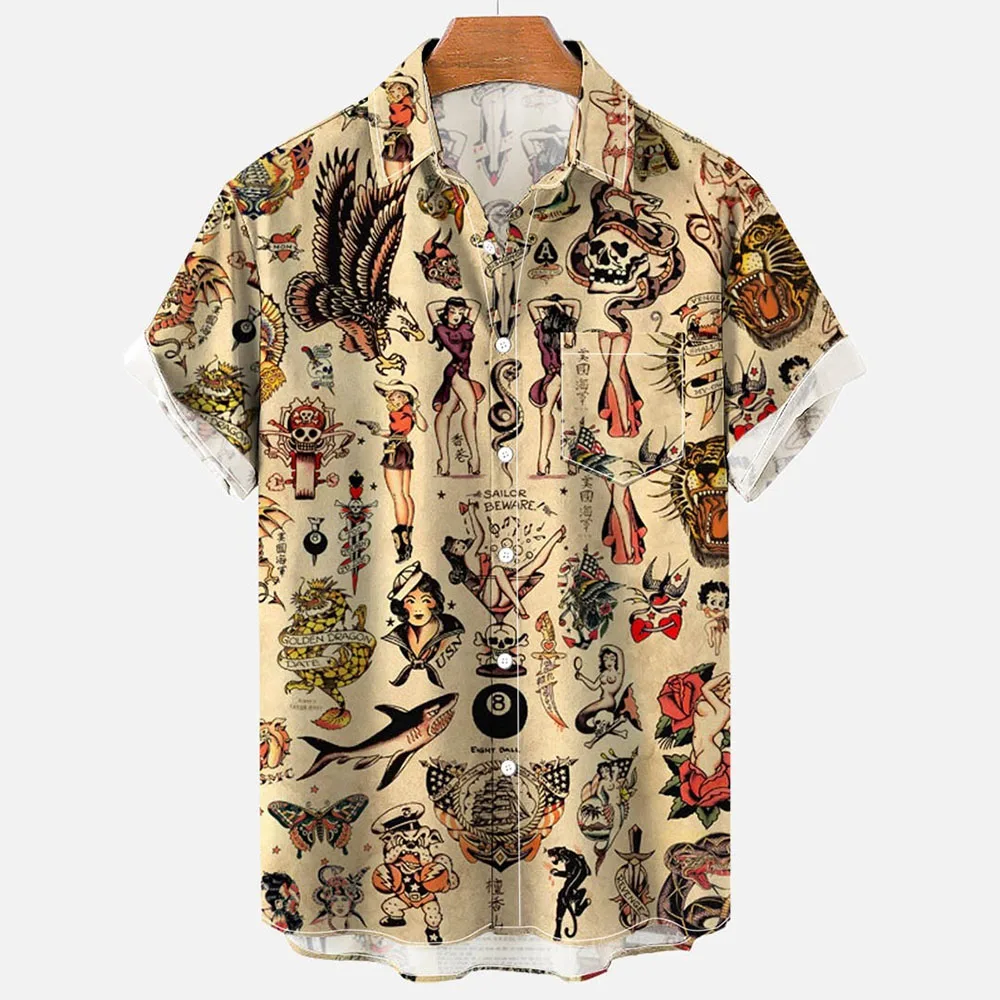 2022 verão retro moda sereia camisa 3d camisas havaianas camisa masculina casual manga curta solta respirável camisas topo