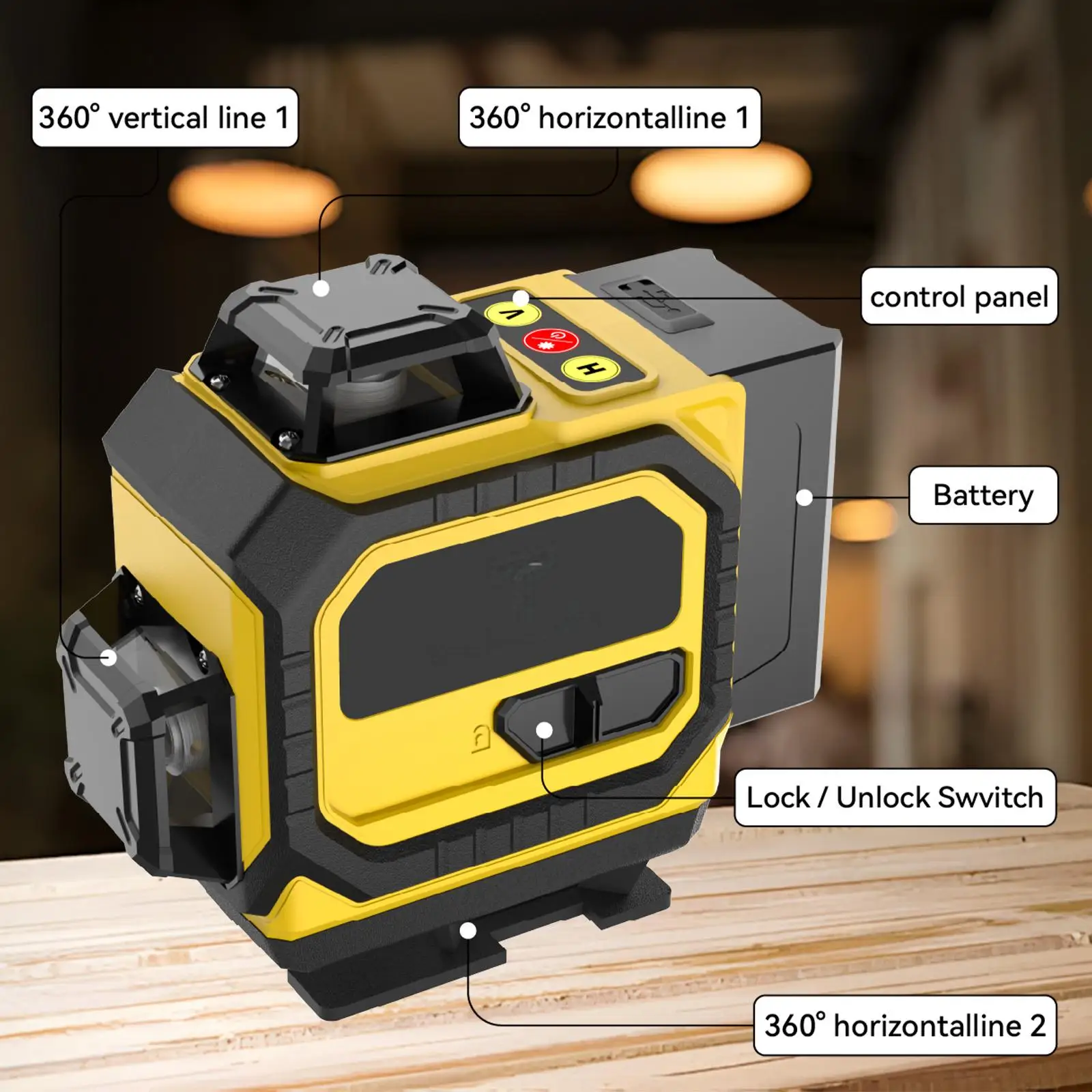 4D 1 Dot Green Laser Level, Li-Ion Battery, Multifunctional, Industrial DIY Grade, 360 Degree, EU Local Warehouse