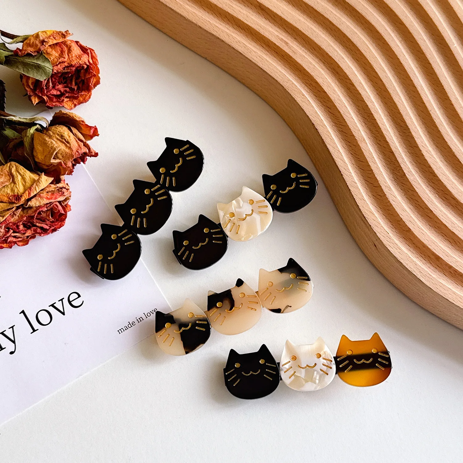 Precision Side Clips 6.3cm Acetate Sheet Cat Design 1pc Flat Hair Clips for Flyaways Dainty Barrettes Asian Fit