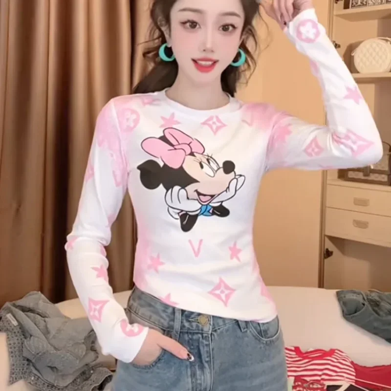 Cartoon Sanrio bottoming shirt winter long-sleeved crew neck women's top, casual oversized t shirt Hello Kitty women's t-shirt x