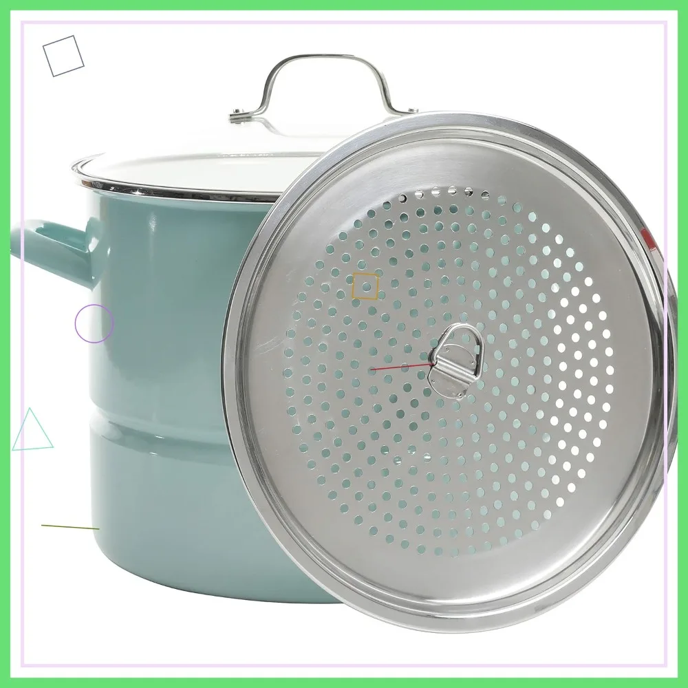 

Large 16-Quart Stainless Steel Stock Pot with Steamer Insert and Lid, Glacier Blue, Ideal for Boiling, Steaming, and Soups