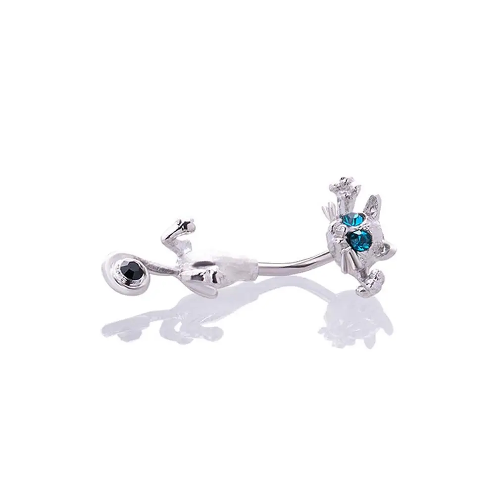 Hip Hop Party Bar Zircon Rhinestones Women Cat Shape Belly Button Ring Geometric Navel Ring Belly Piercing Body Jewelry