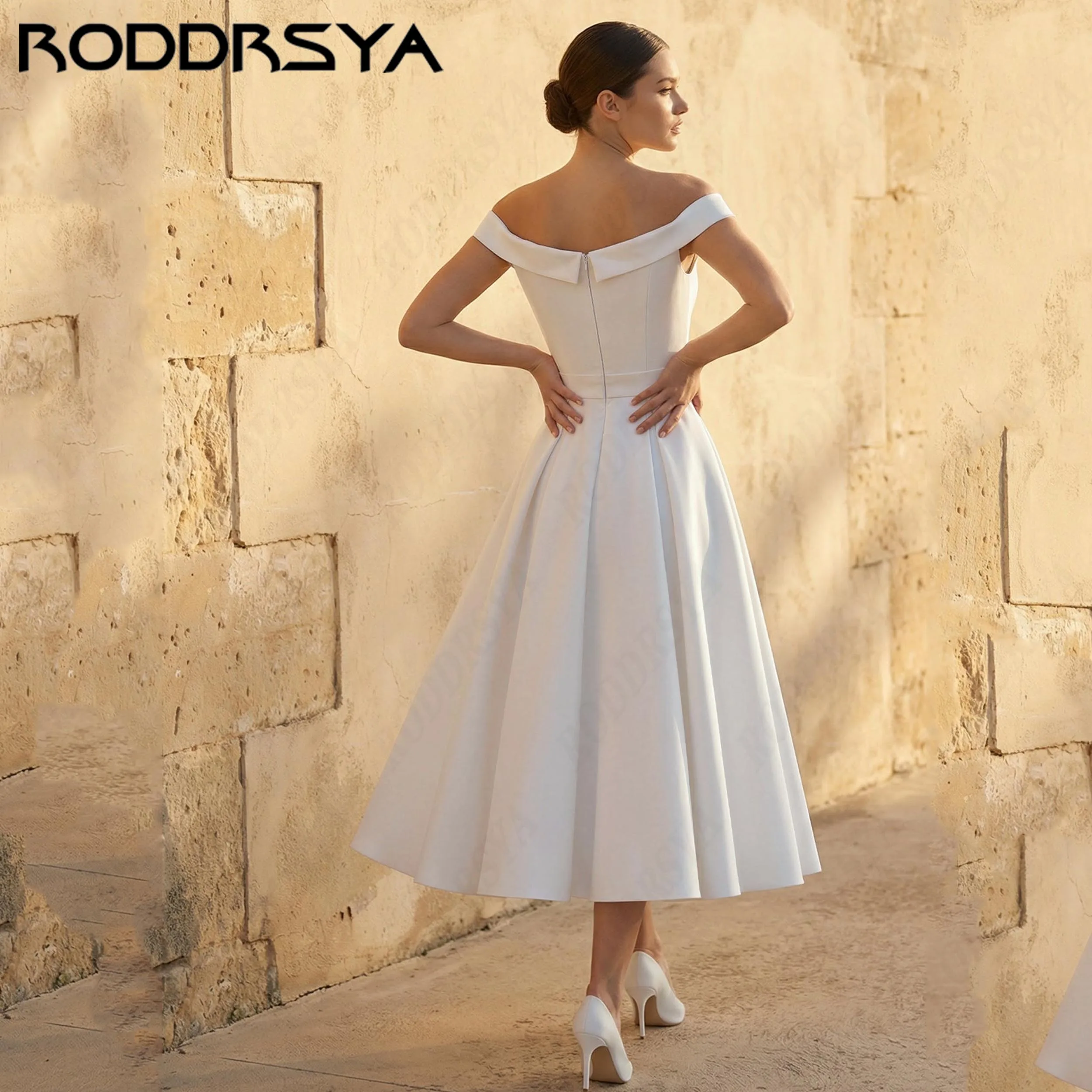 RODDRSYA Classic Boat Neck A-line Wedding Dress 2026 Soft Satin Zipper Bride Gown Off The Shoulder Robe De Mariée Customized