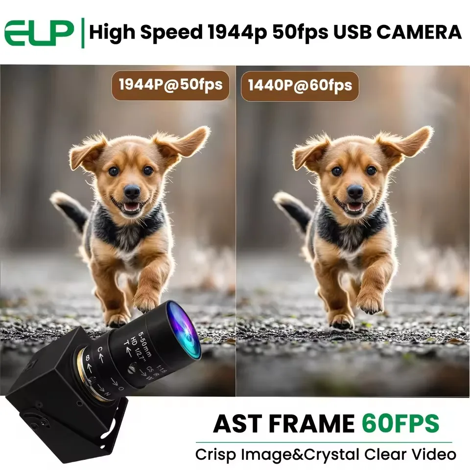 ELP 5MP USB Camera 60fps Global Shutter High Speed 10X Zoom Lightburn Webcam with 5-50mm Manual Focus Lens for PC,Pi,Laptop
