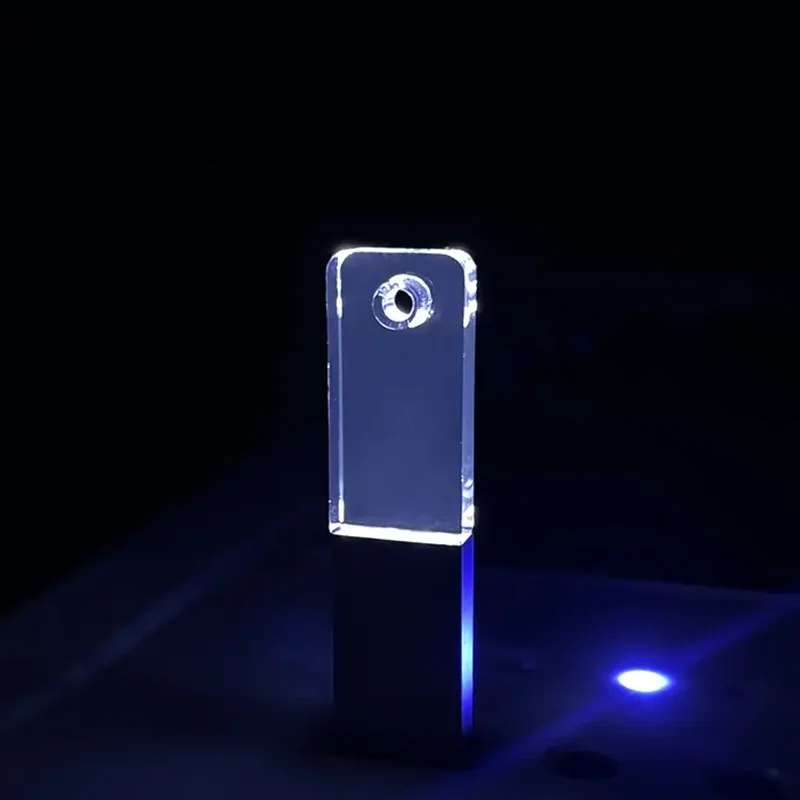 Unidad flash USB2.0 con luz LED de Color acrílico y Metal con logotipo grabado láser personalizado gratis, 4GB, 8GB, 16GB, 32GB, 64GB, 128GB