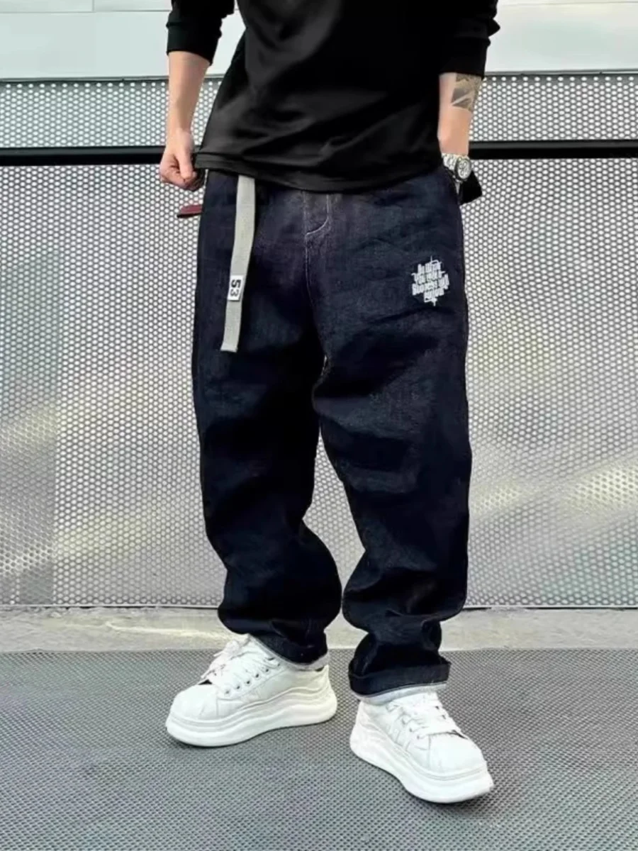 

plus Size Men's Summer Embroidered Jeans Loose Straight Casual Trousers Retro American Sle Comfortable Long Pants