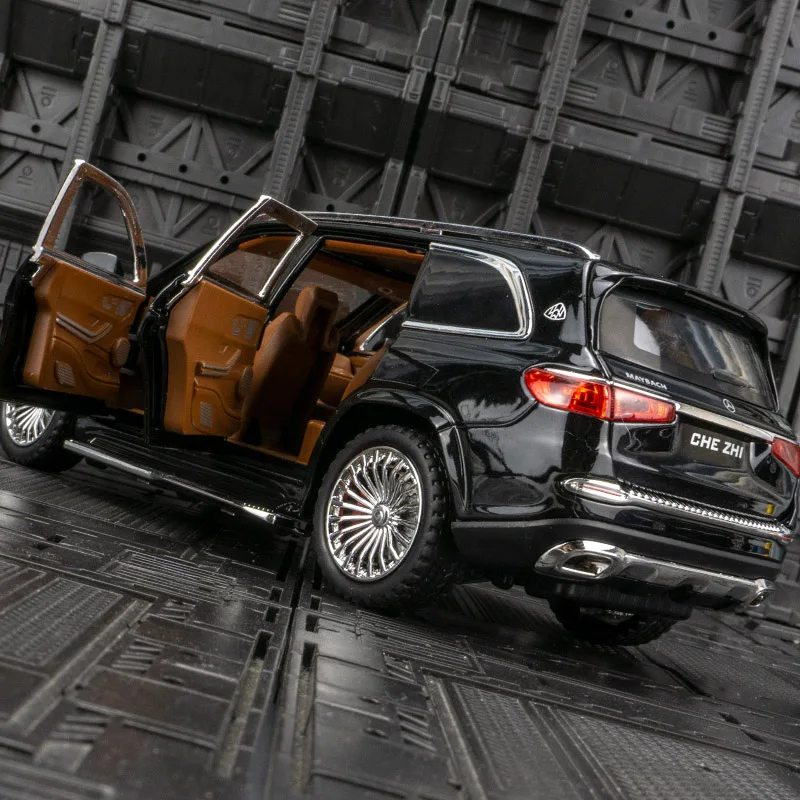1:24 Mercedes Maybach GLS600 puertas de modelo de coche de aleación y capó de motor, el maletero se puede abrir tiene funciones de sonido y iluminación