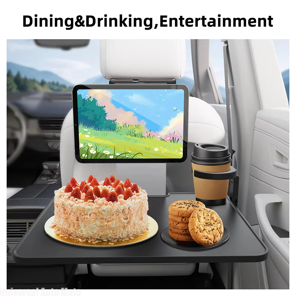 Car Headrest‑Mount Foldable Back Seat Table Multifunctional Laptop Desk Magnetic Phone Cup Holder for Working Dining Travel