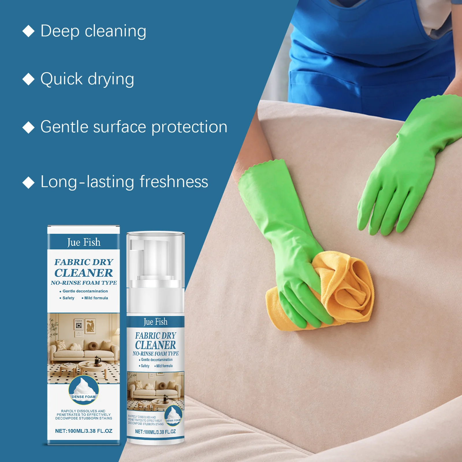 Fabric Sofa Foam Dry Cleaner Waterless Stain Remover Gentle For Sofa Carpet Auto Interior Deep Fabric Care Upholstery Restorer