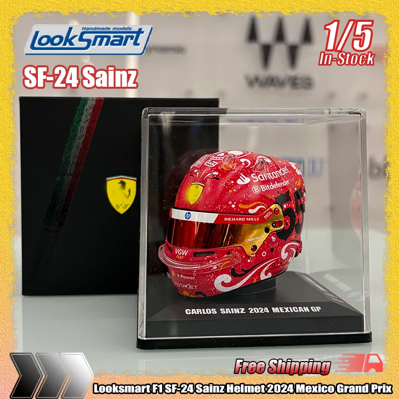 

New Stock Looksmart 1:5 F1 Sf-24 Sainz Helmet 2024 Mexico Grand Prix Helmet Simulation Resin Miniature Model Customized Toy Gift