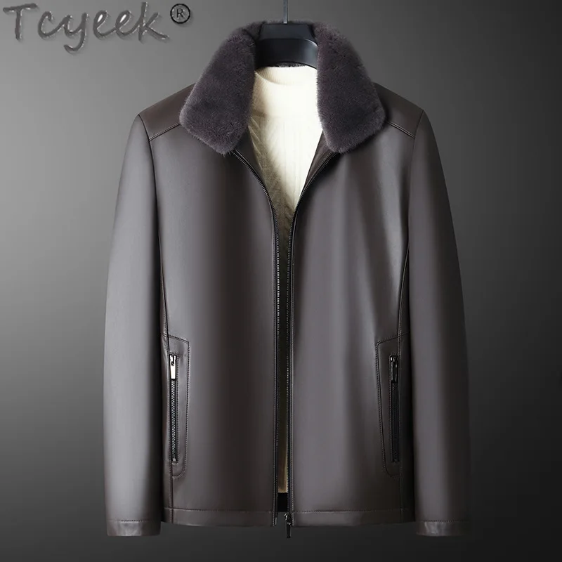 

Tcyeek Genuine Leather Down Jacket Men Sheepskin Coats 2025 Winter Mens Clothes Mink Fur Collar Goose Down Coat Jaqueta De Couro
