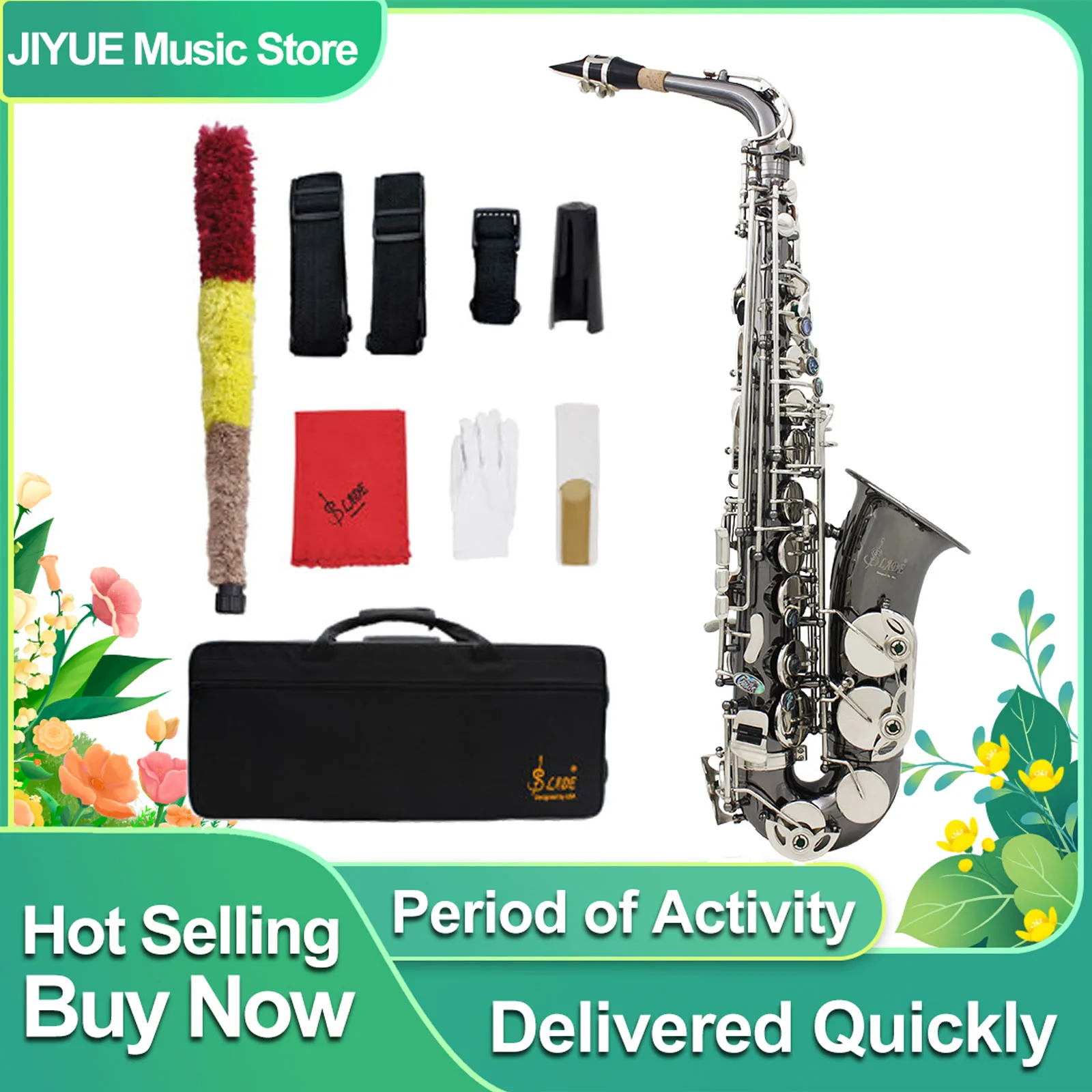 

Альт-саксофон SLADE Bb, латунный корпус, черный никелированный саксофон с гравировкой, профессиональный деревянный духовой музыкальный инструмент с сумкой для саксофона