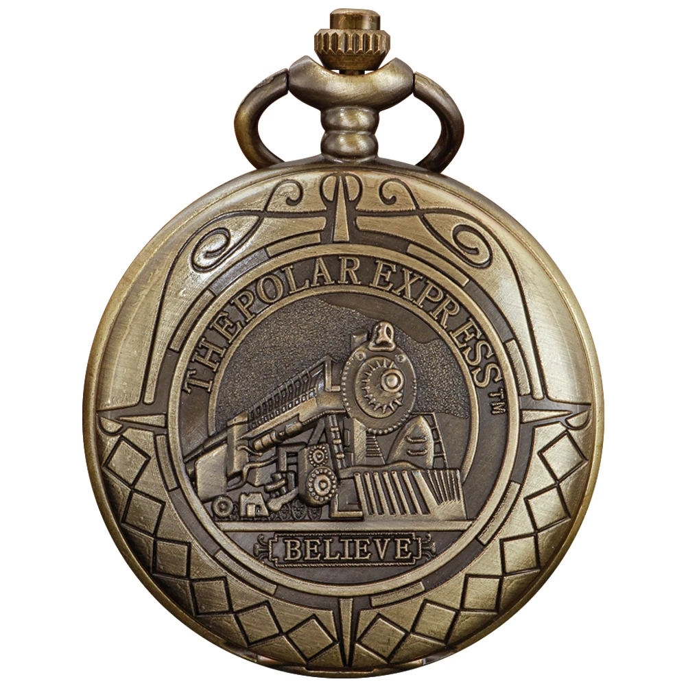 Bronze Railway Train Trade Retro Time Gemstone Quartz Pocket Watch Fashion Pendant Necklace Men's and Women's Gift Accessories