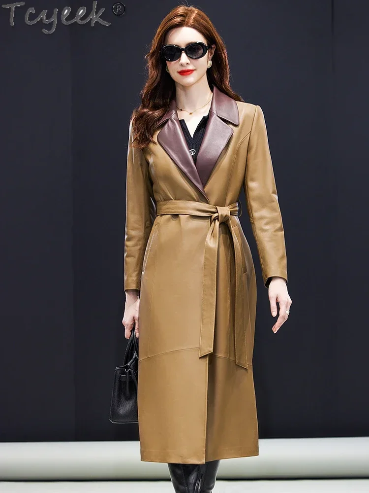 Tcyeek Echte Leren Jas Vrouwen Elegante Natuurlijke Schapenvacht Jassen Winter Kleding 2024 Mid-lengte Trenchcoat Vrouw Jaqueta Couro