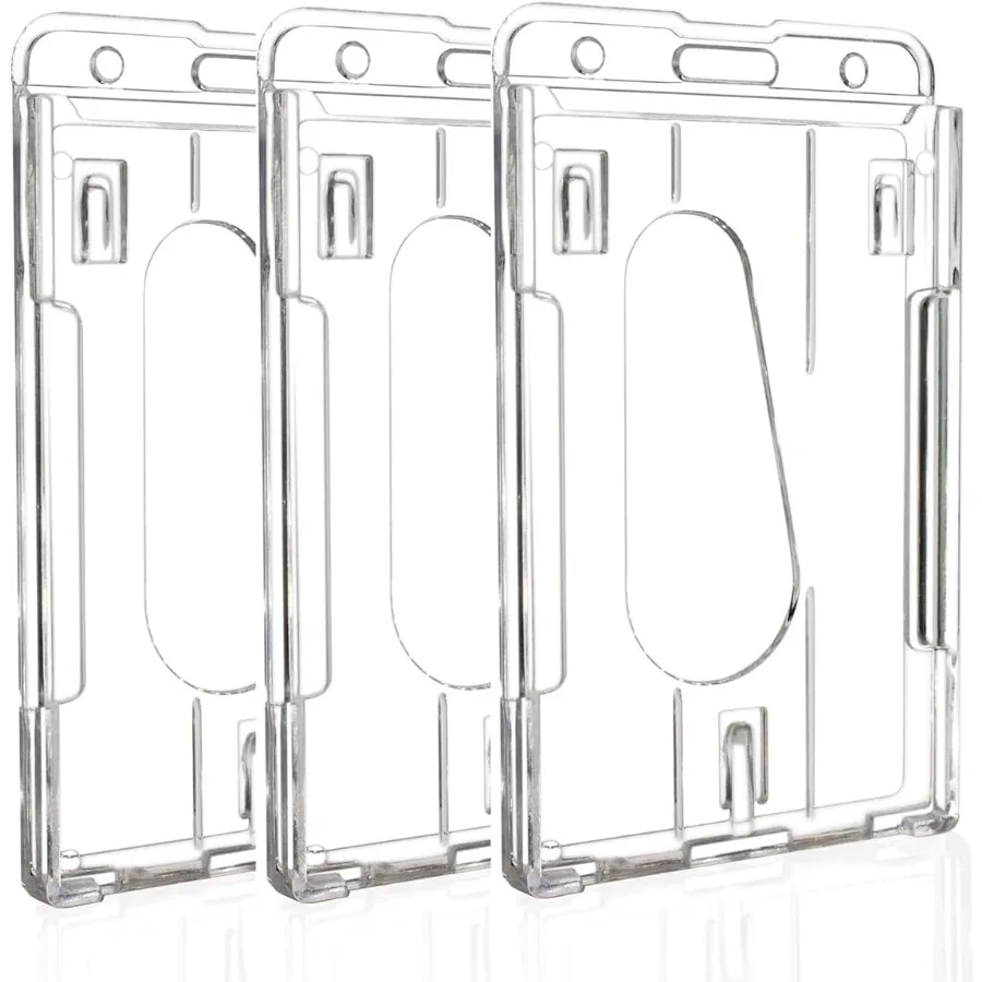 

Hard Plastic Badge Holder Clear ID Badge me Card Holder with Easy Access Thumb Slot Transparent PC Case for Office School IDs D