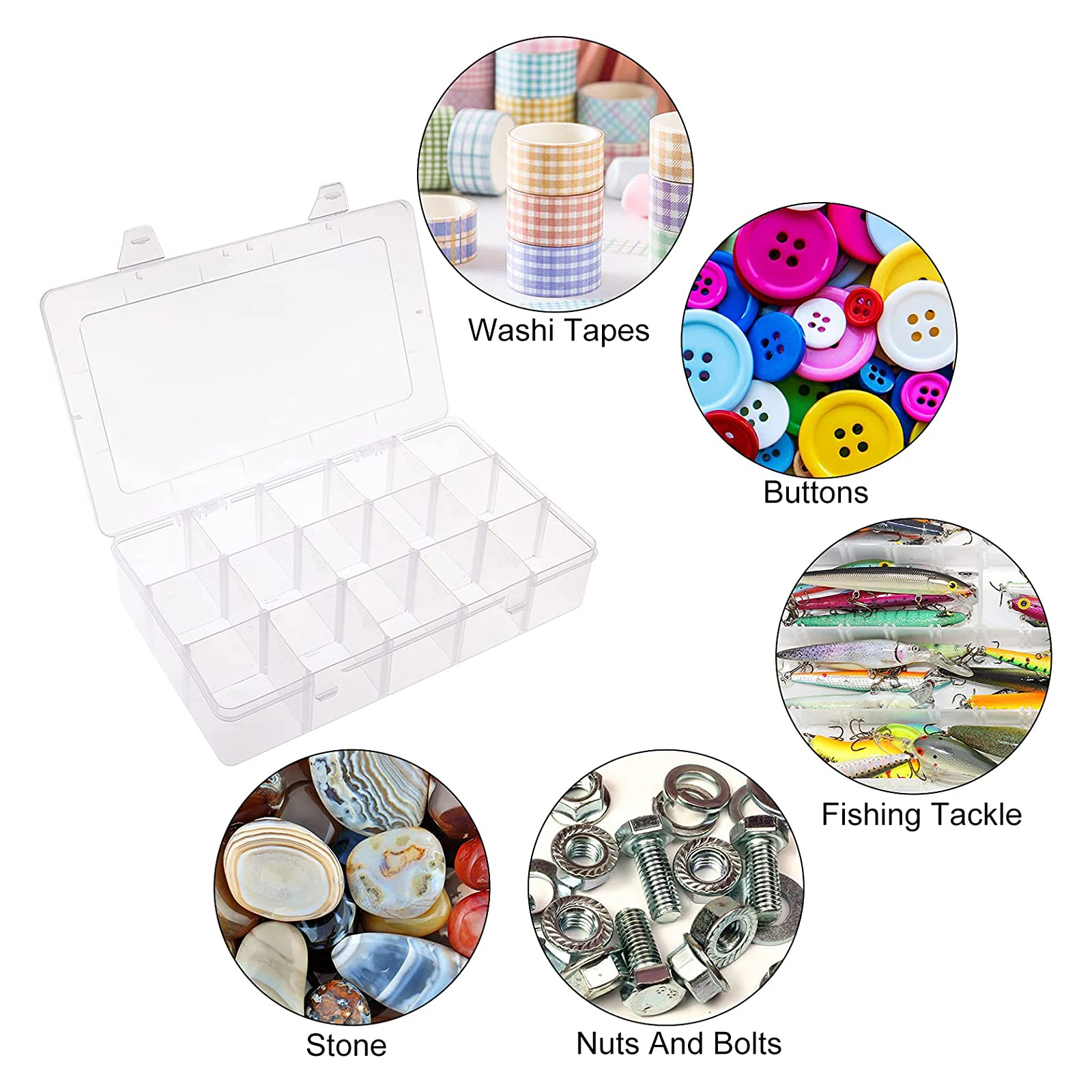 1pc 15 Girds Clear Large Plastic Organizer Box with Dividers Bead for Jewelry Box Craft Storage