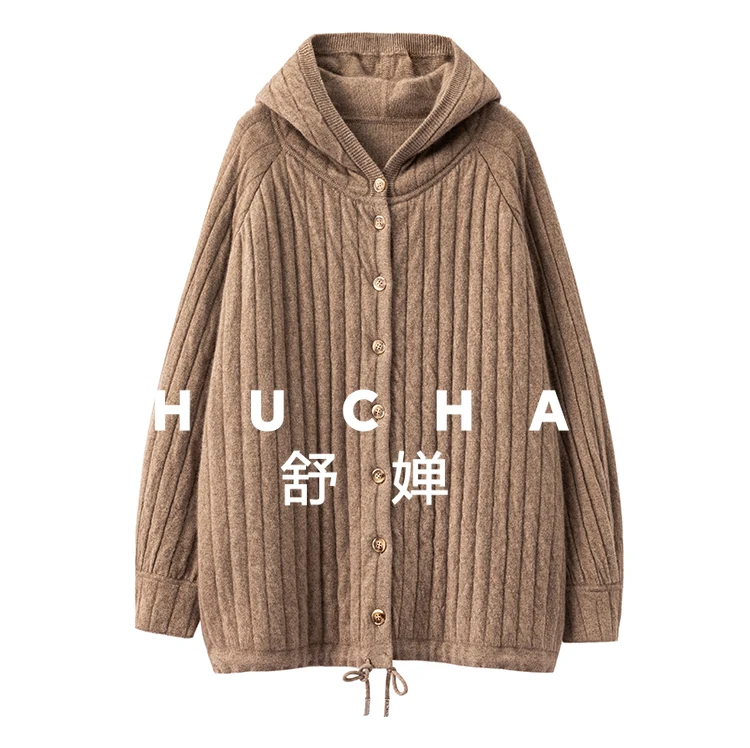 

Cashmere Jacket 100% Pure Cashmere, Hooded Loose Knitted Cardigan Women, Sweater Autumn and Winter 500g