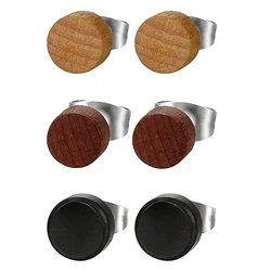 WKOUD 2pcs Fashion Wooden Ear Studs Earrings Natural Brown Black 6 8 10 Mm Punk Barbell Fake Ear Plugs Brincos For Men Women