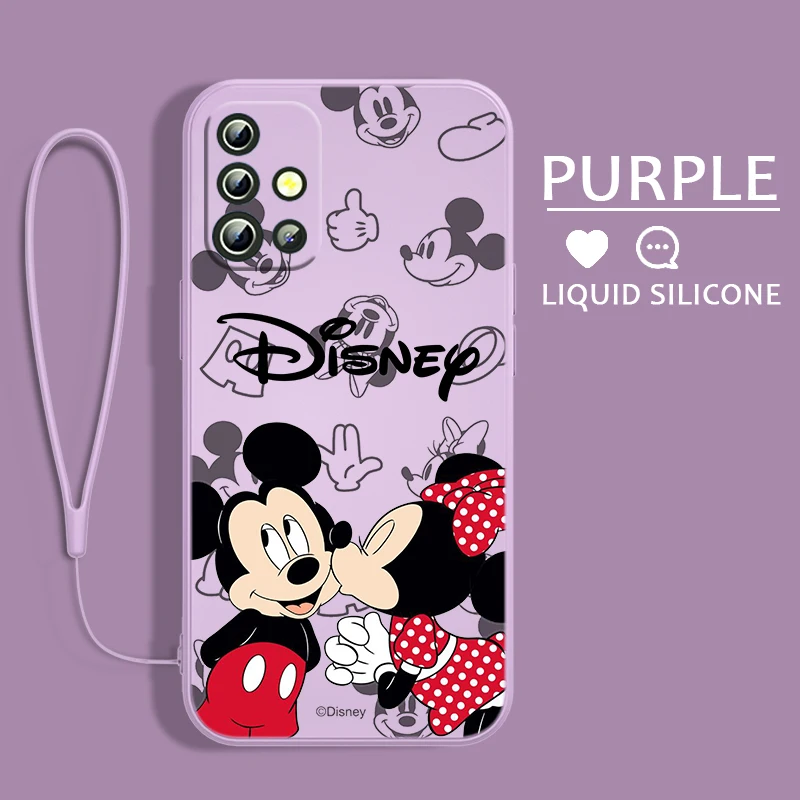 Mickey Minnie Mouse For Samsung A24 A34 A14 A52S A54 A23 A13 A73 A22 A02 4G 5G Liquid Left Rope Phone Case